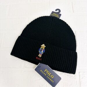 Ralph Lauren Men’s and Women’s Black Knit Beanie with Polo Bear
